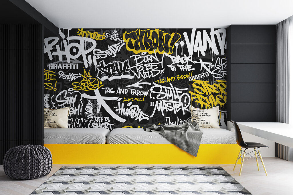 A black and yellow graffiti