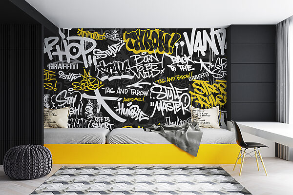 A black and yellow graffiti