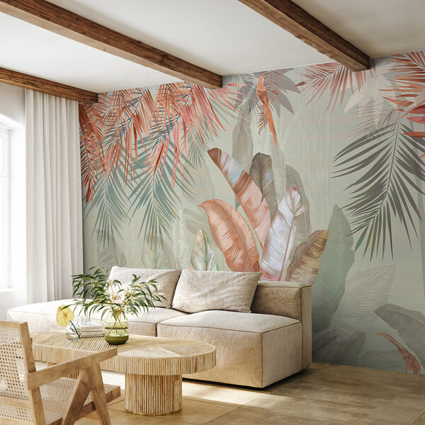 Tropical foliage in soft pastel hues. Tropical foliage in soft pastel hues.