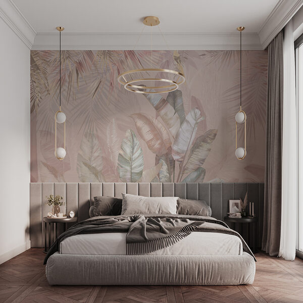 Tropical leaves in soft pastel hues. Tropical leaves in soft pastel hues.
