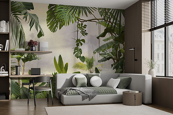 Group of plants with trees and flowers Group of plants with trees and flowers