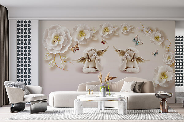 Group of angels with wings and flowers Group of angels with wings and flowers