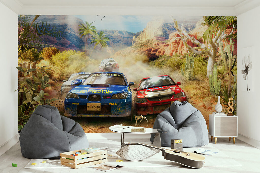 Group of cars driving on a dirt road