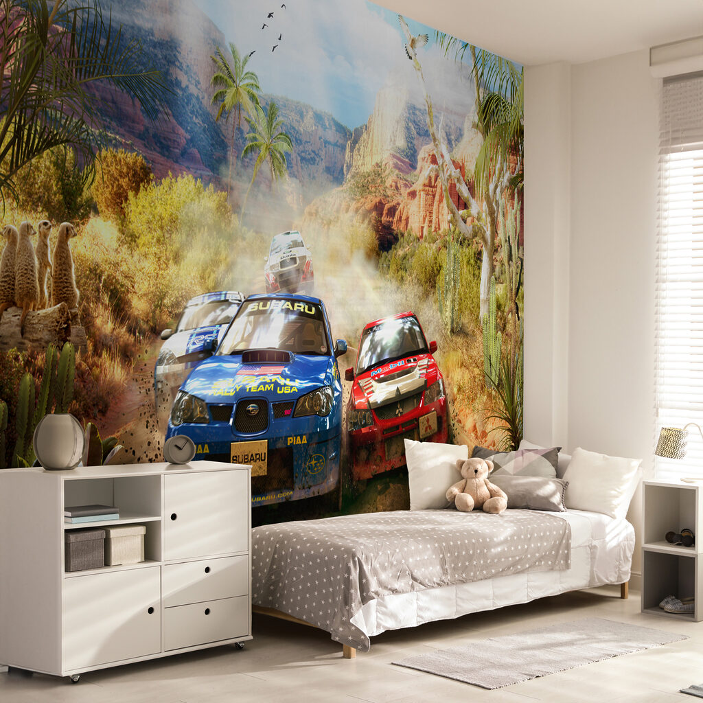 Group of cars driving on a dirt road