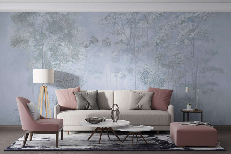 Wall murals Foggy forest with trees and plants - Image 6