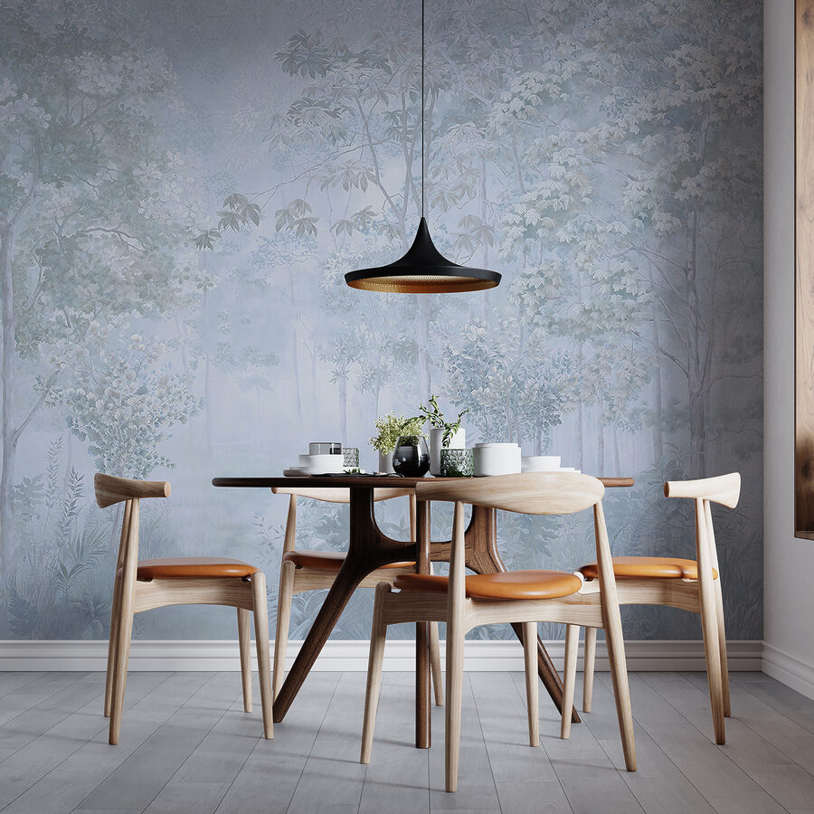 Wall murals Foggy forest with trees and plants - Image 7