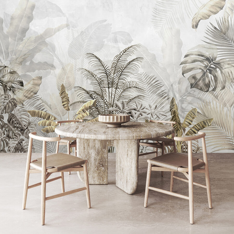 Tropical leaves in soft silhouette.