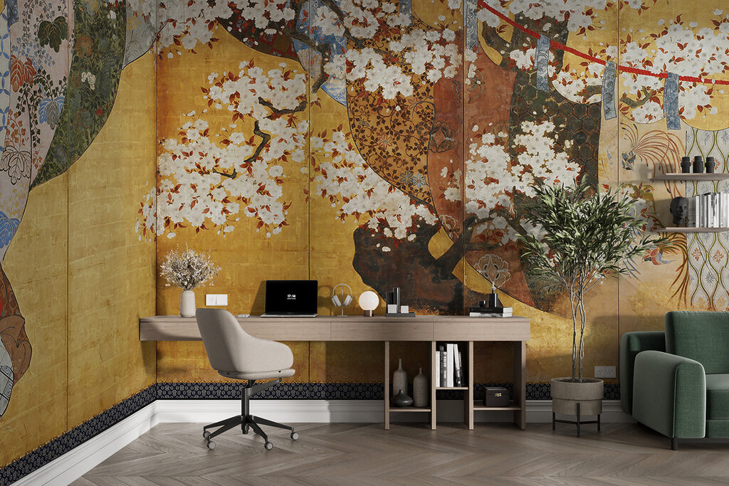 Screen with a painting of a tree Screen with a painting of a tree