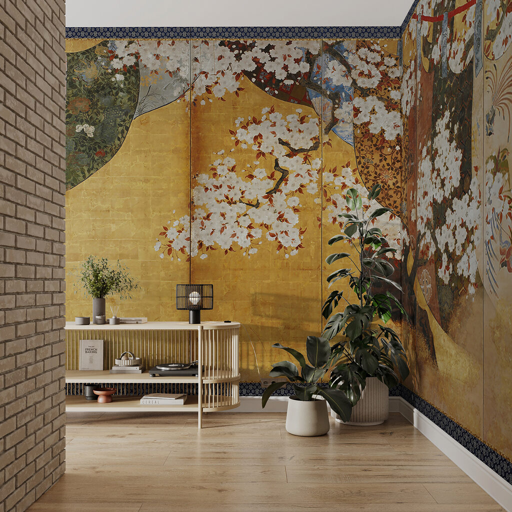 Screen with a painting of a tree Screen with a painting of a tree