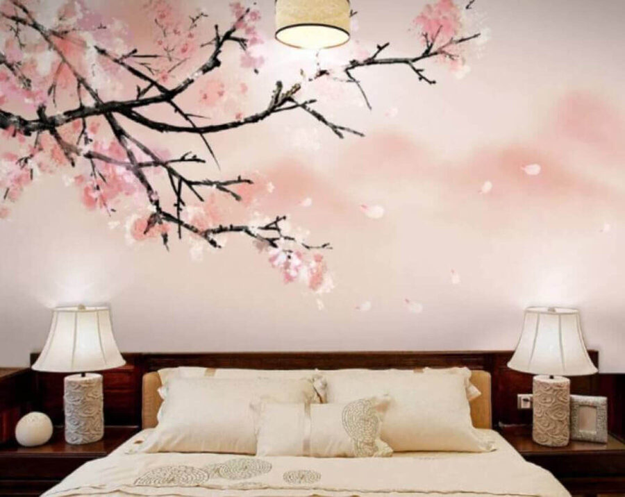 Tree branch with pink flowers