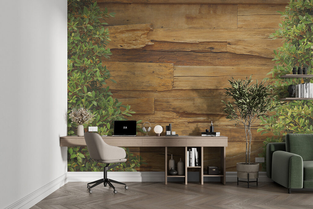 Tree next to a wood wall Tree next to a wood wall