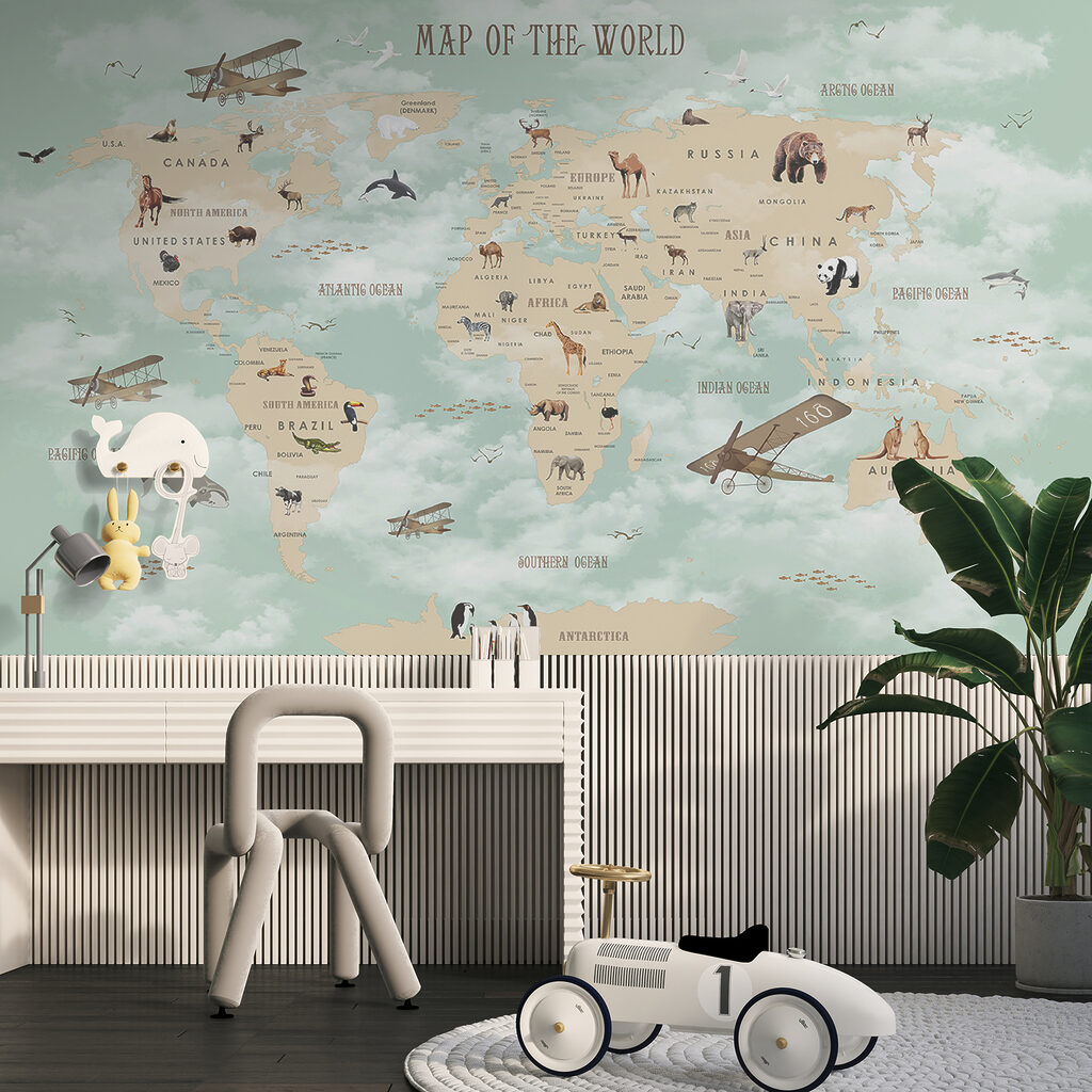 Map of the world with animals