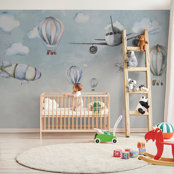 Group of hot air balloons and airplanes Group of hot air balloons and airplanes