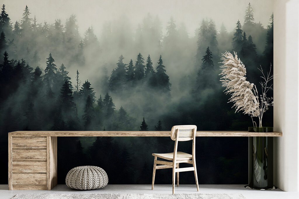 Foggy forest with trees