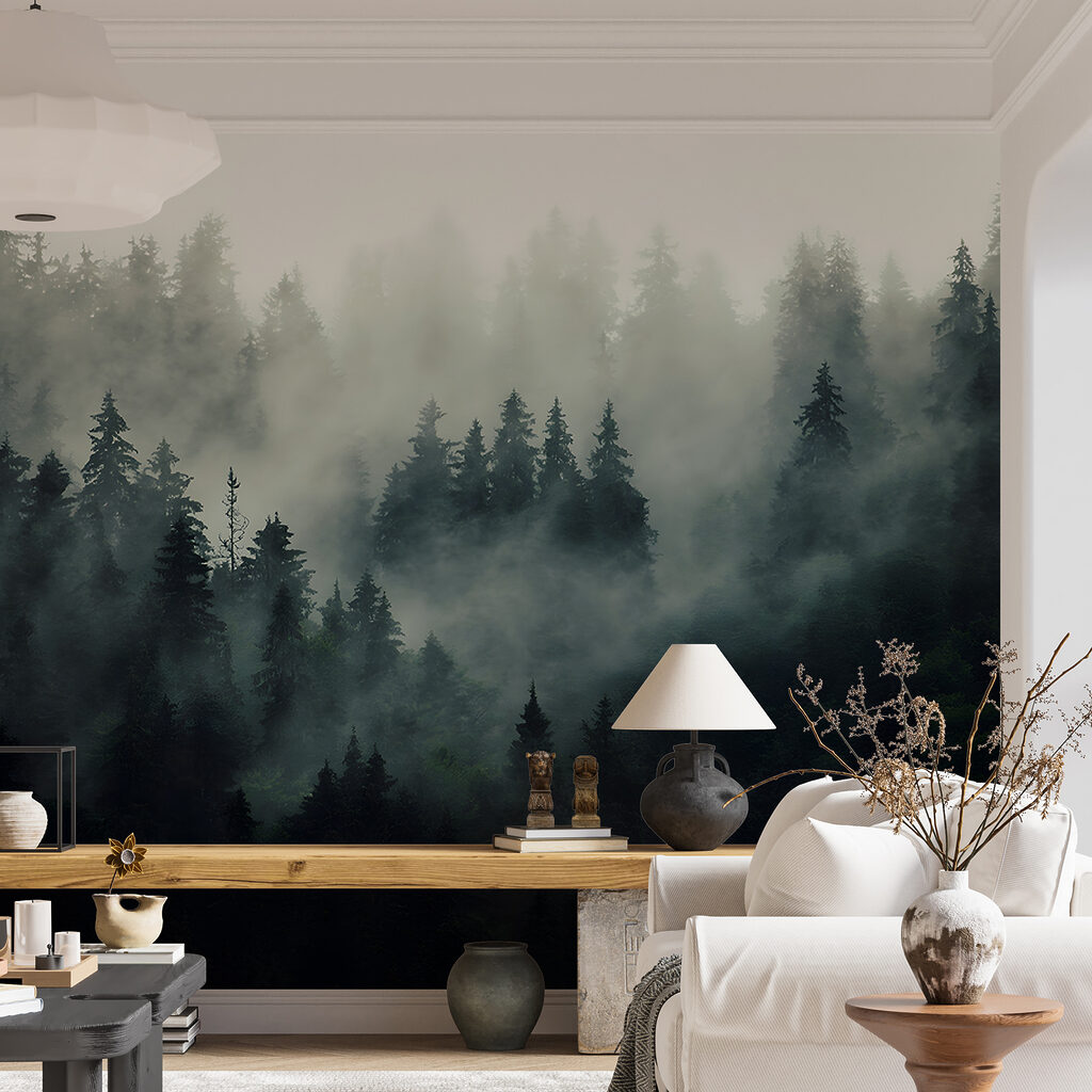 Foggy forest with trees