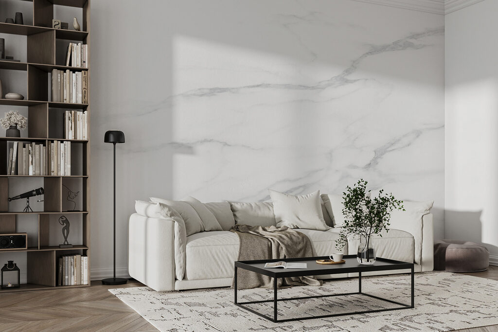 White marble surface with black veins