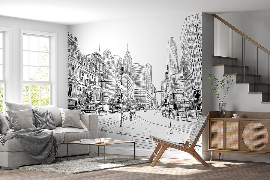 Wall murals Drawing of a city street - Image 2