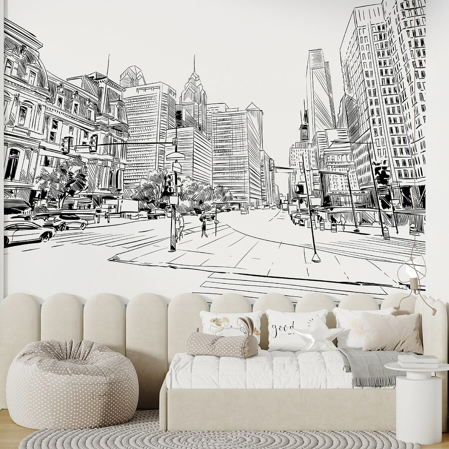 Wall murals Drawing of a city street - Image 3