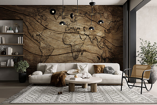 Map of the world on a piece of wood Map of the world on a piece of wood