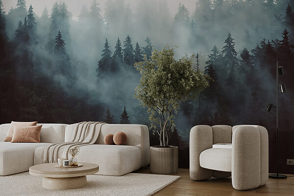 Foggy forest with trees Foggy forest with trees
