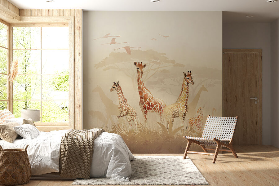 Group of giraffes in a field