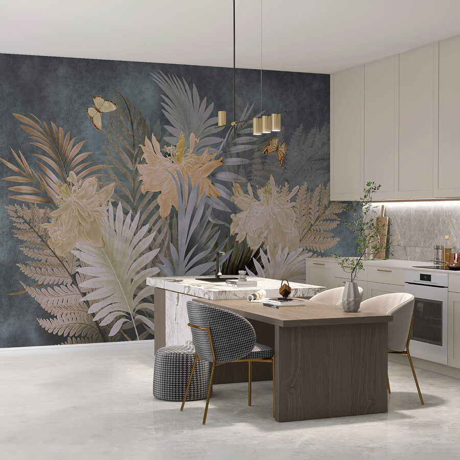 Elegant blooms and delicate butterflies.