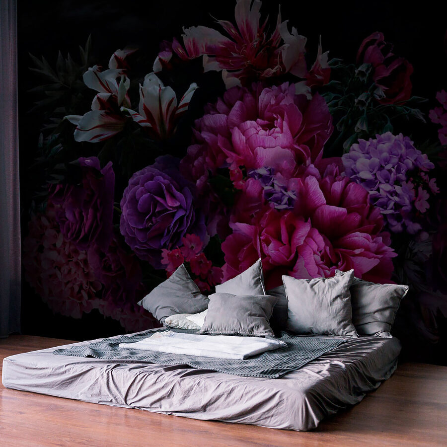 Wall murals Group of flowers on a black background - Image 4
