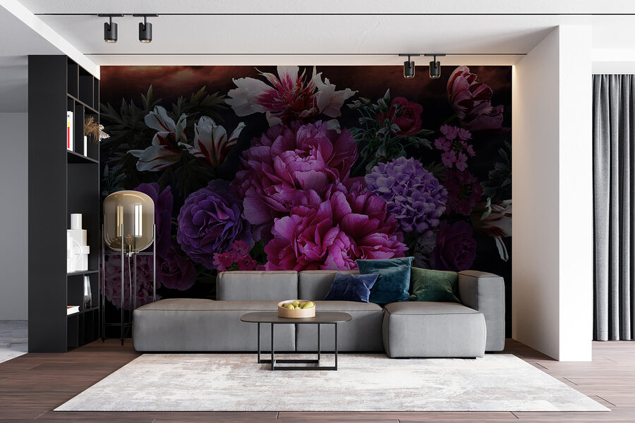 Wall murals Group of flowers on a black background - Image 5