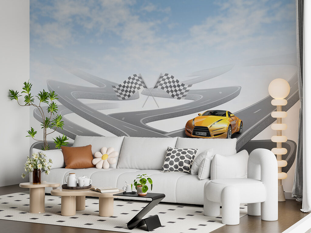 Two cars on a winding road