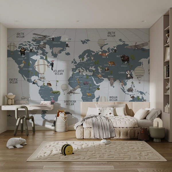 Map of the world with animals