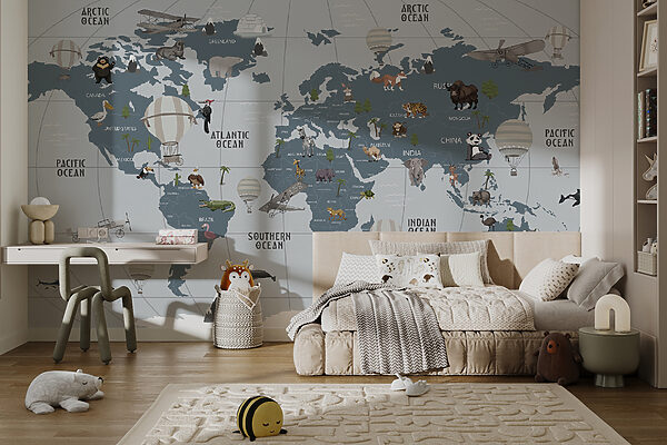 Map of the world with animals