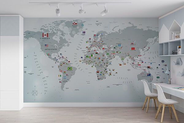 Map of the world with flags