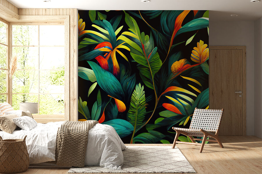 Colorful leaves on a black background