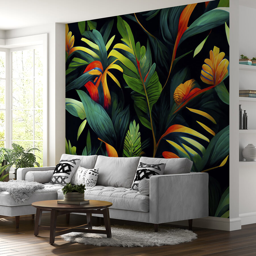 Colorful leaves on a black background