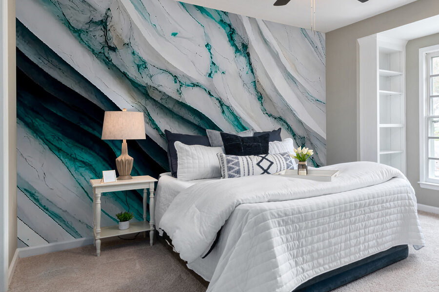 Textured waves of white and teal.