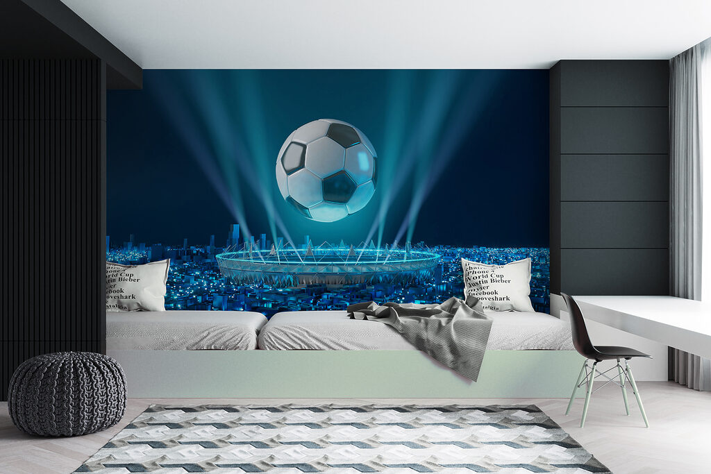 Football ball above a stadium