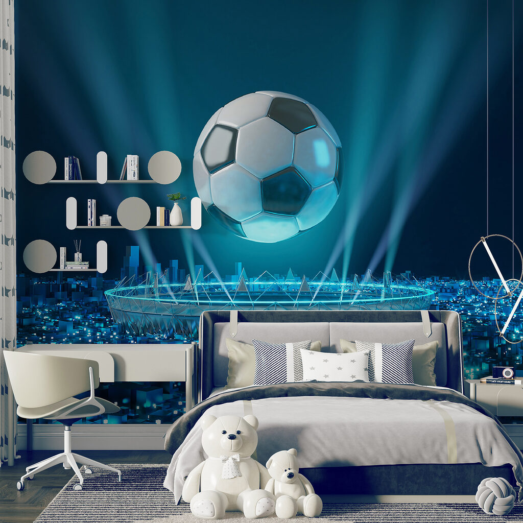 Football ball above a stadium