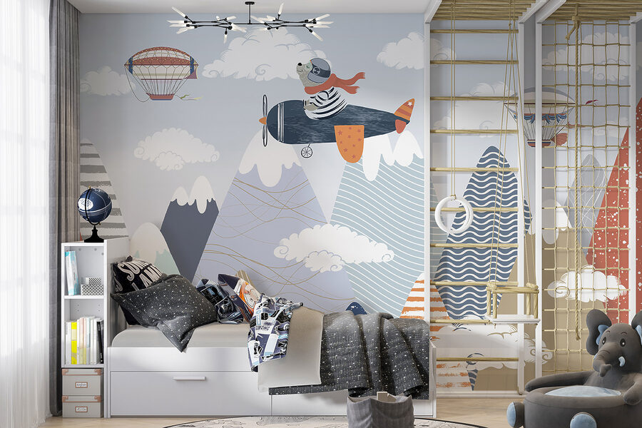 Wall murals Cartoon bear flying on an airplane - Image 4