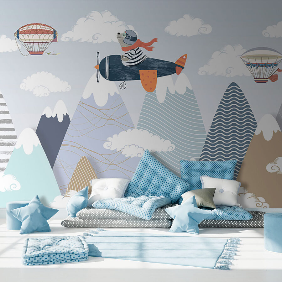 Wall murals Cartoon bear flying on an airplane - Image 5