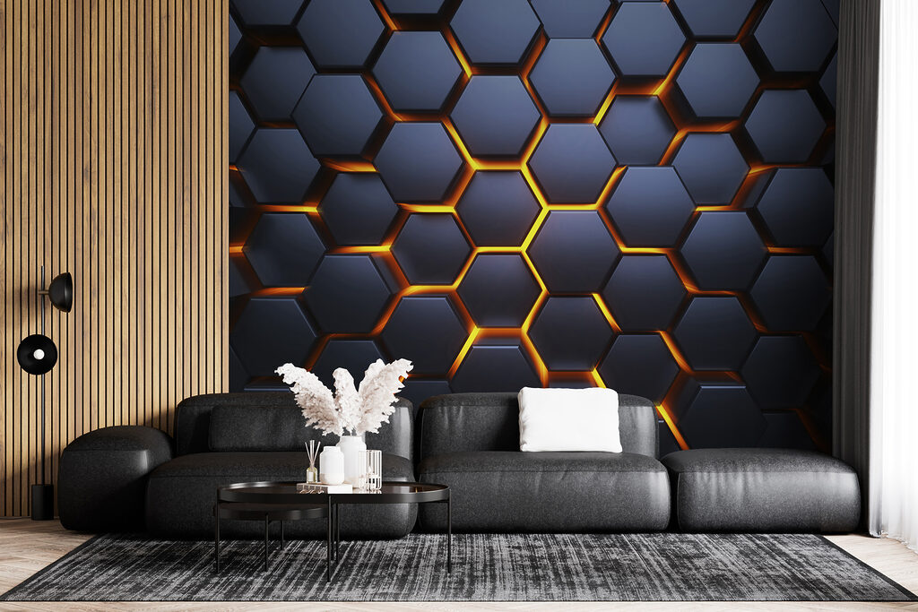 Black hexagons with orange lights Black hexagons with orange lights
