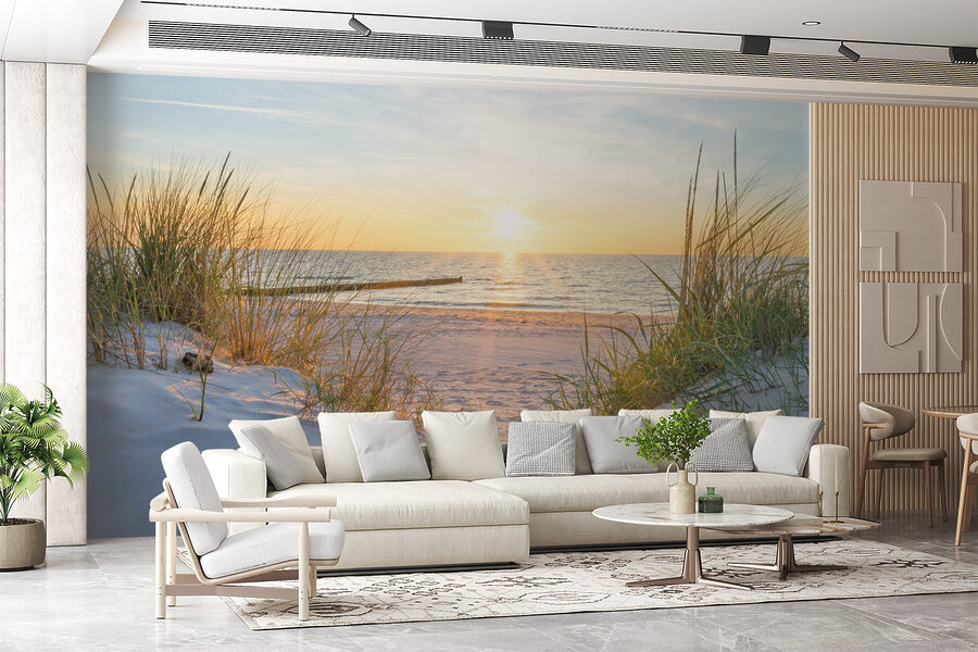 Wall murals Beach with grass and a body of water - Image 3