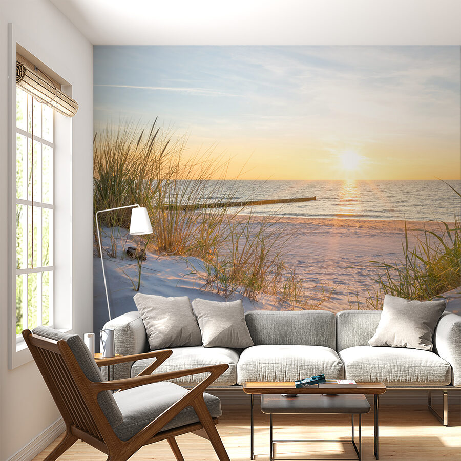 Wall murals Beach with grass and a body of water - Image 4