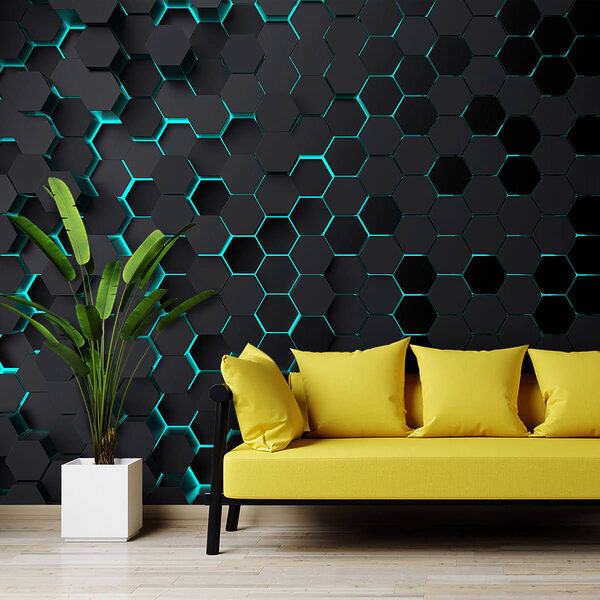 Black hexagons with blue lights Black hexagons with blue lights
