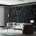Wall mural Black hexagons with blue lights