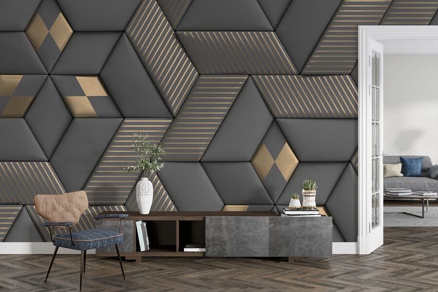 Geometric elegance in grays and brass. Geometric elegance in grays and brass.