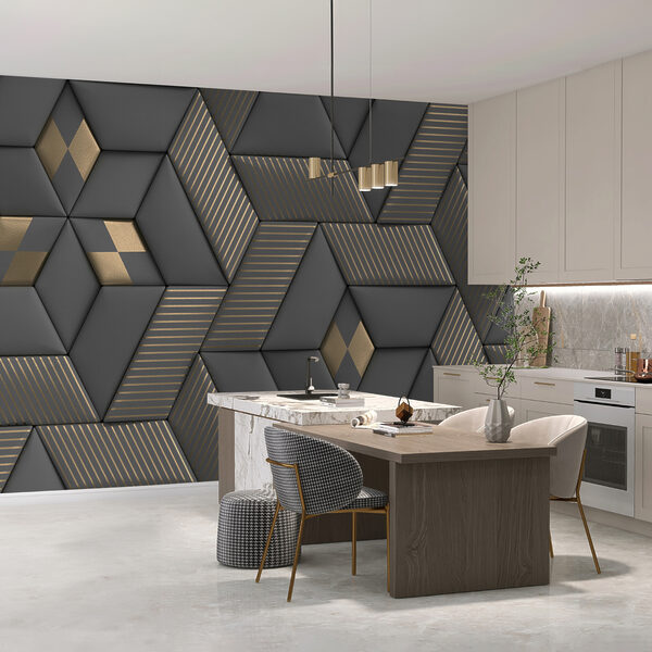 Geometric elegance in grays and brass. Geometric elegance in grays and brass.