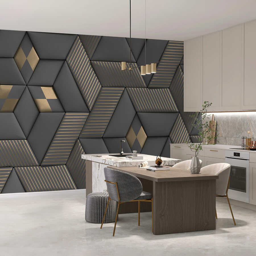 Geometric elegance in grays and brass. Geometric elegance in grays and brass.
