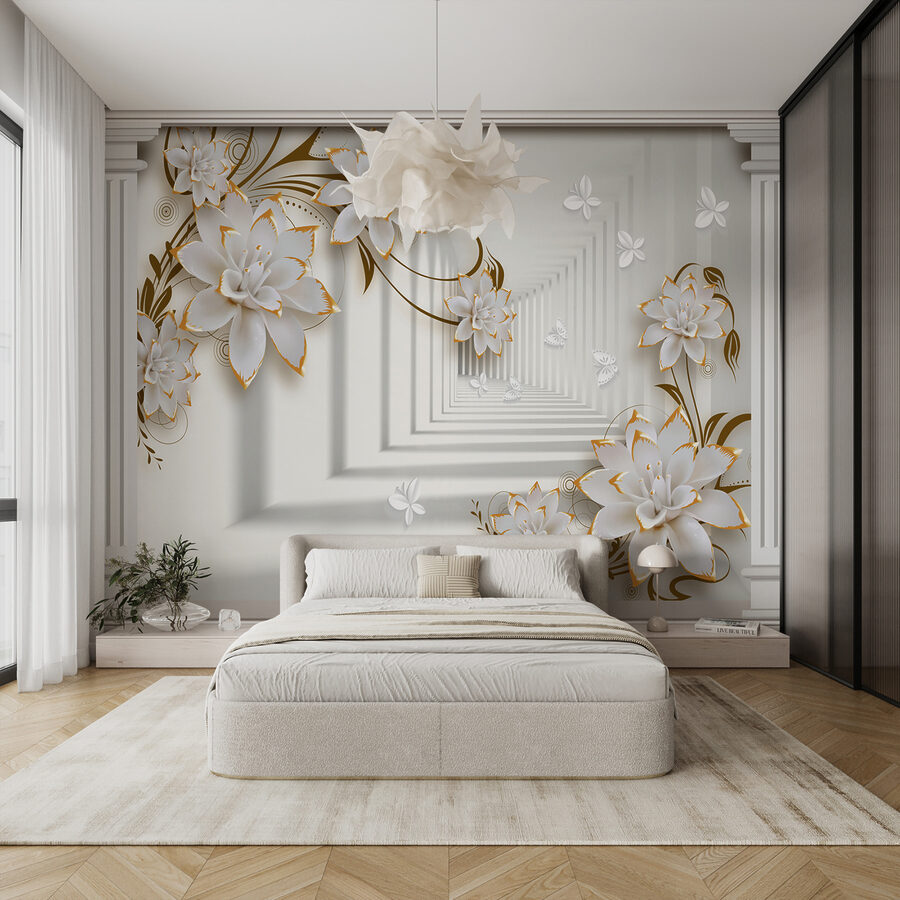 Wall murals Elegant floral frame with butterfiles. - Image 3