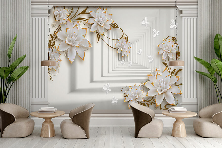 Wall murals Elegant floral frame with butterfiles. - Image 4