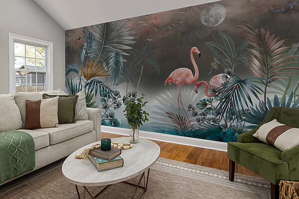Painting of flamingos and plants Painting of flamingos and plants